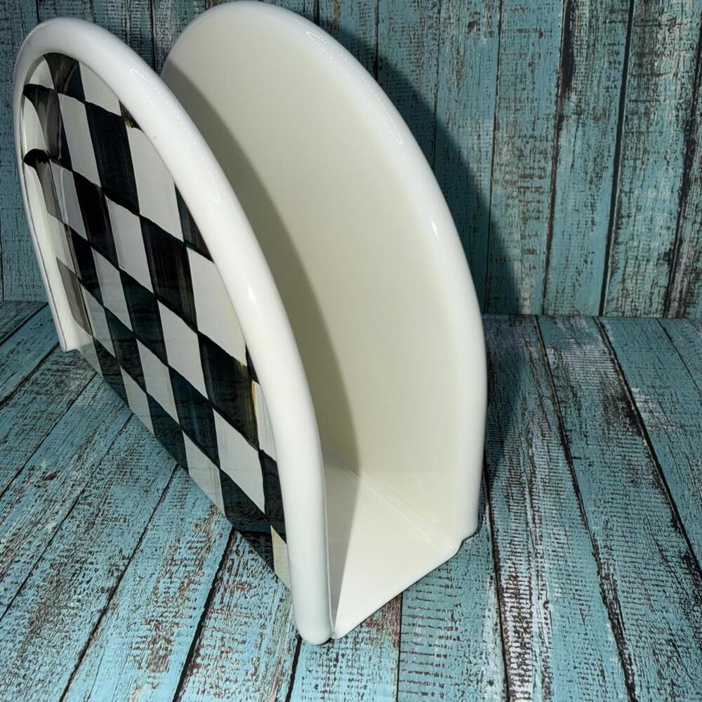 Mackenzie Childs  Black White Checked Napkin Holder Courtly Check NEW - Picture 2 of 5